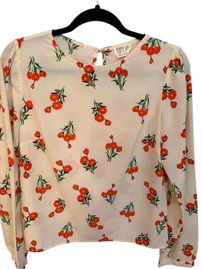 POPPY LUX Floral Print Cream Long-Sleeve Blouse